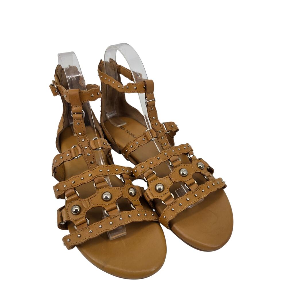 NWOT Free People Cognac Brown Leather Jade Studded Gladiator Sandals Size 7